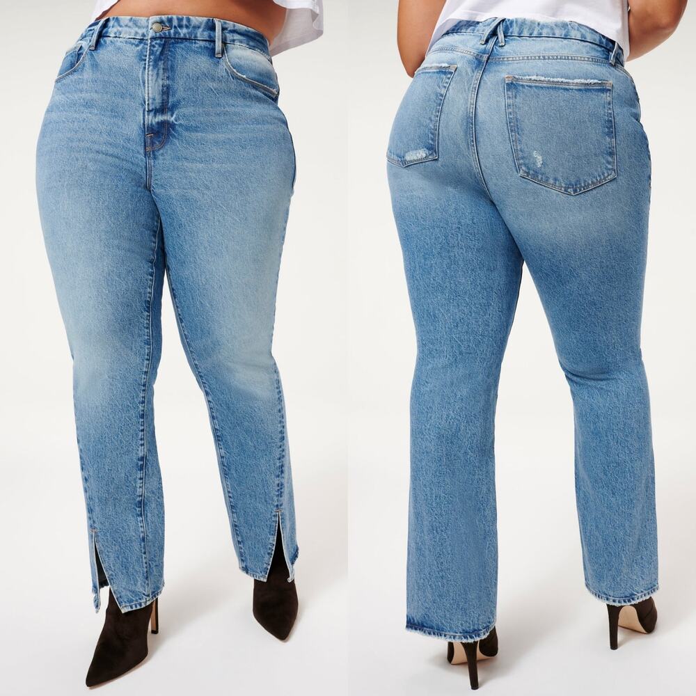 Good American NWT Good Boy Twisted Slit Jeans Women’s Size 18 Blue875